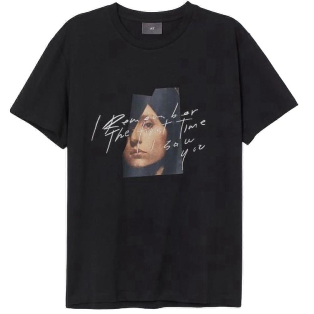 H&M Men’s Black Graphic Print Tee Remember the First Time I saw You, Size Medium - Picture 8 of 10